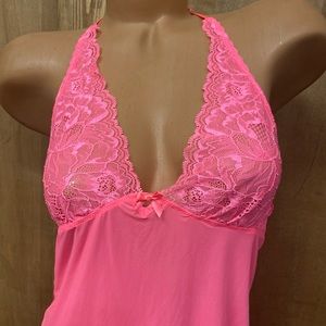 Victoria’s Secret baby doll chemise S/P hot pink full dress slip lingerie